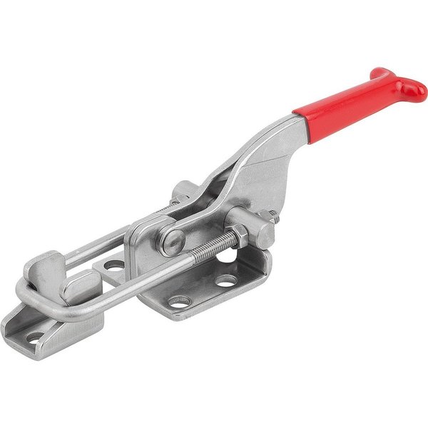 Kipp Latch-Action Clamp W Fixed Jaw Std, F1=3000, Form:B, Stainless Steel Bright, Comp:Plastic Comp:Red K1261.13000